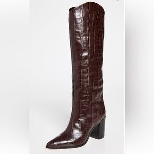 Schutz Analeah Chocolate Brown Croc-Embossed Boots